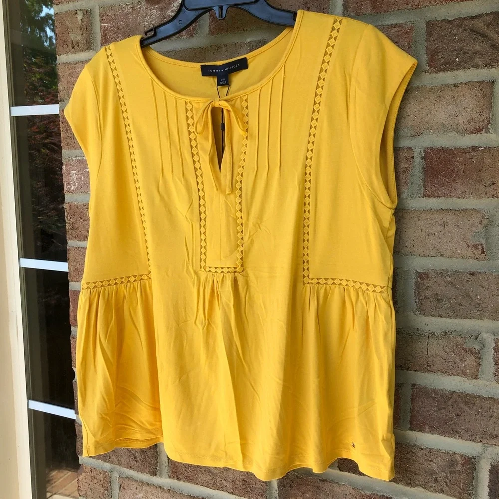 Tommy Hilfiger yellow sleeveless blouse NWT Women Large - Picture 4 of 13